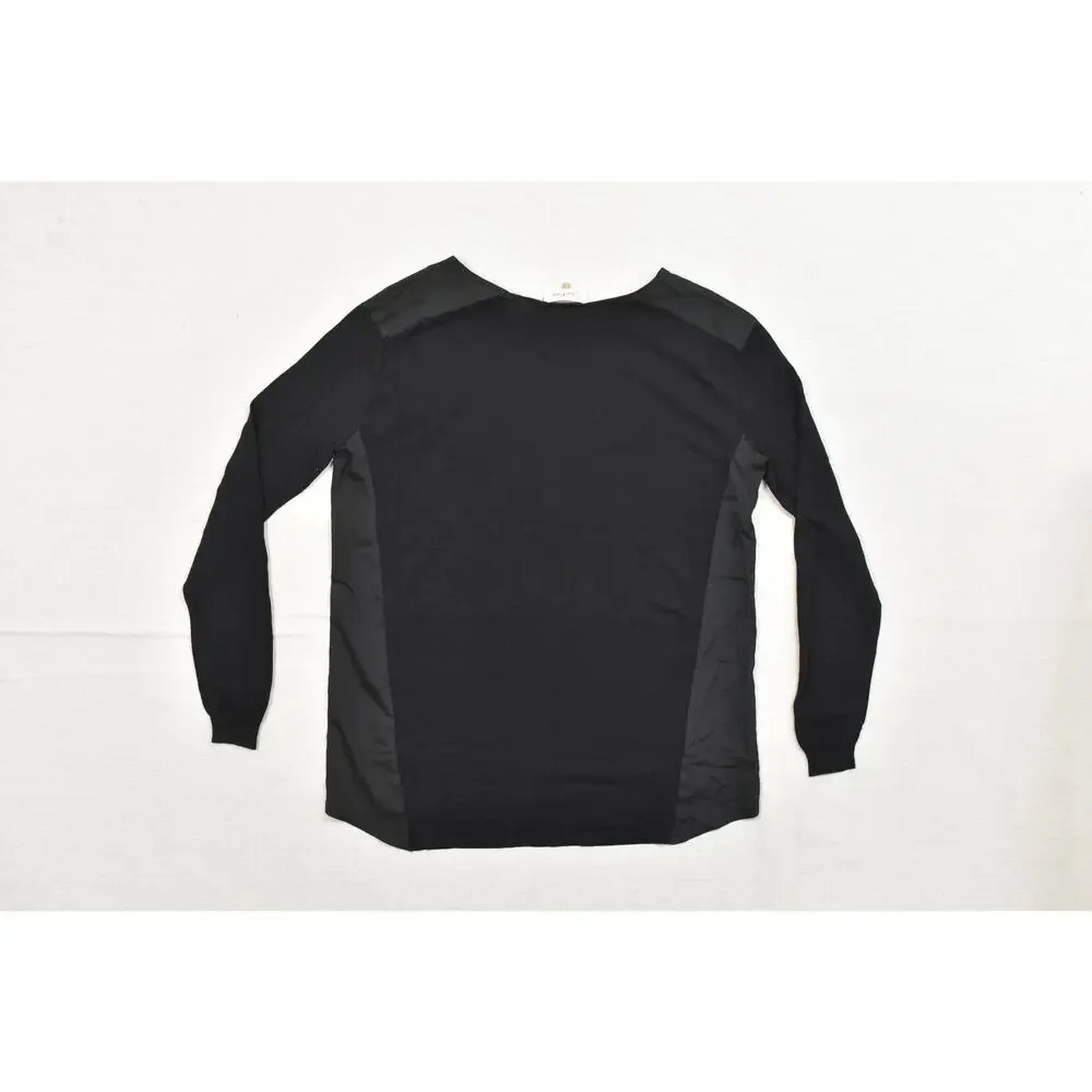 Calvin Klein Women's Small Black Mixed Media Long Sleeve Knit Top Viscose Nylon